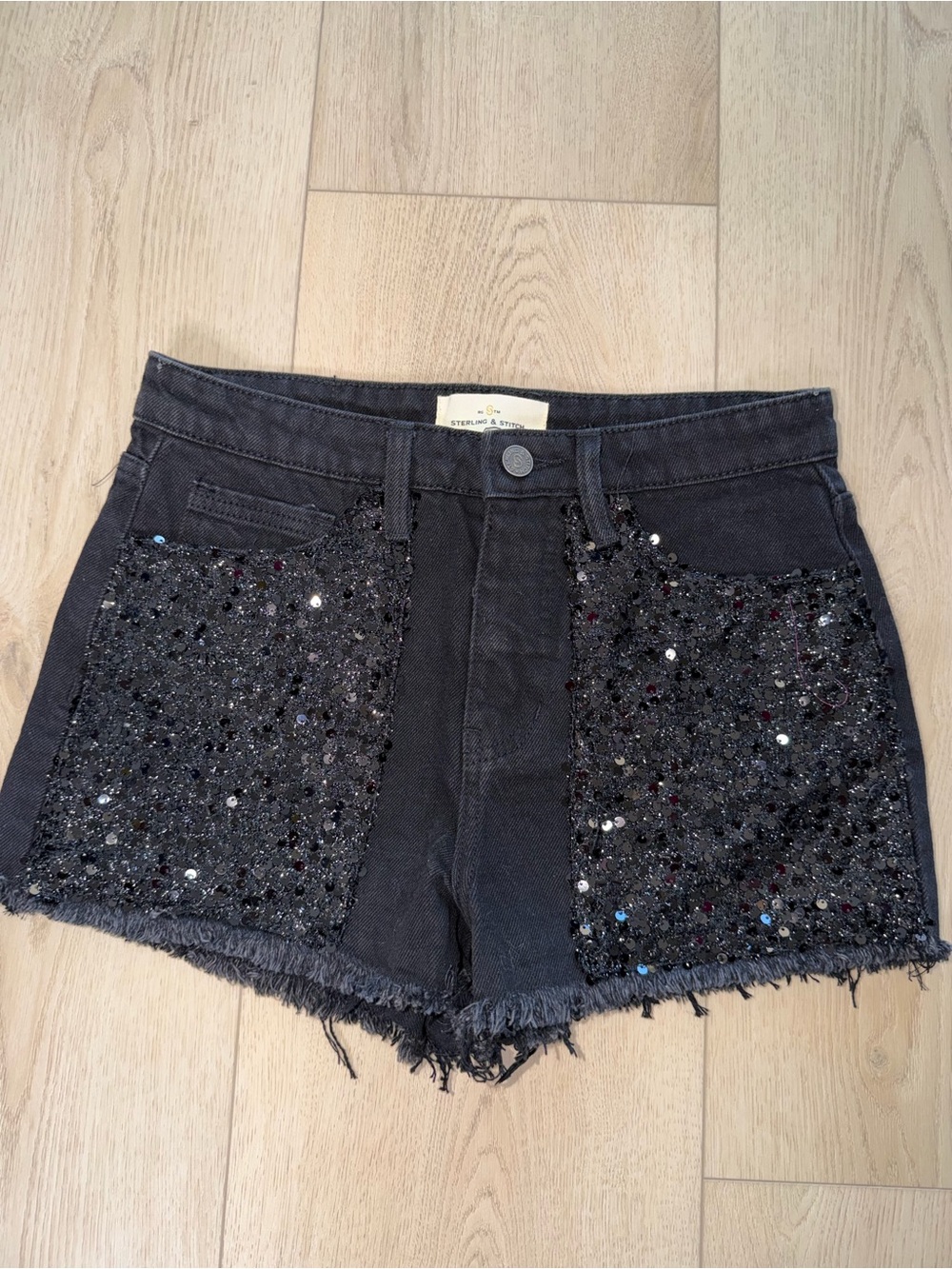 Sequined Black Women's Denim Shorts Size 26